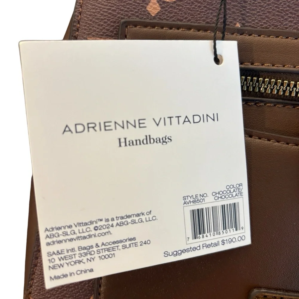 Adrienne Vittadini Crossbody Fleur-de-lis Adjustable Strap Brown Bone NEW‎ $190